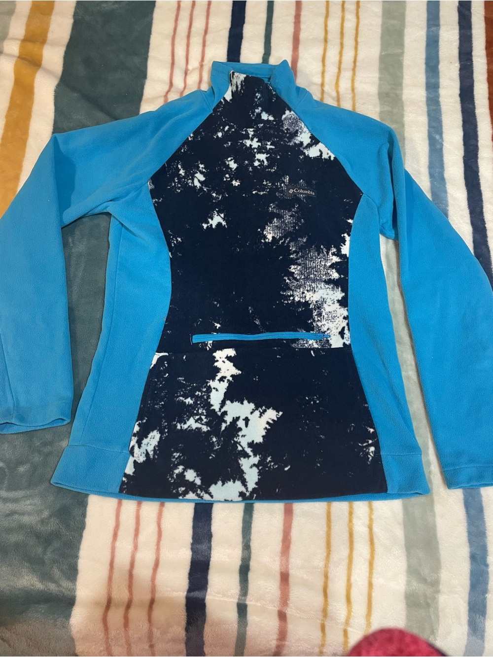 Columbia Black & Bright Blue Tie-Dye Half-Zip Fleece Pullover